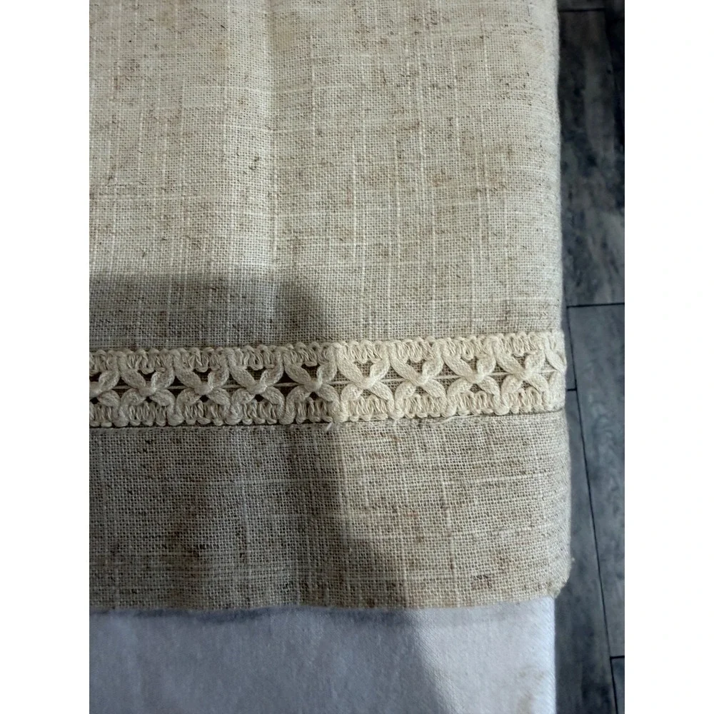 Natural Linen Table Runner with Crocheted Lace Trim Neutral‎ Farmhouse 78x15.5